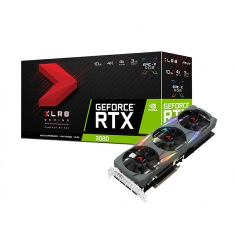 PNY nVidia GeForce RTX 3080 10GB RGB XLR8 Gaming UPRISING EPIC-X Triple Fan 8704 Cuda 19Gbps 1440/1710 MHz 8K@60Hz 3xDP1.4 1xHDMI LHR Video Card