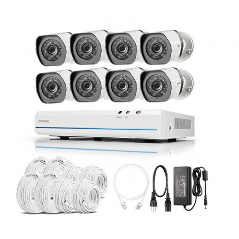 Zmodo 1080P NVR 8CH Outdoor CCTV 720P sPoE Security Camera System 2MP