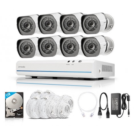 Zmodo 1080P NVR 8CH Outdoor CCTV 720P sPoE Security Camera System 2MP with 1TB HDD