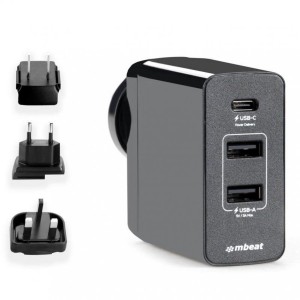 mbeat Gorilla Power USB-C Power Delivery PD 2.0 & Dual USB-A Travel Charger MB-CHGR-PD45