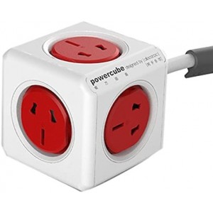 ALLOCACOC POWERCUBE EXTENED 5xOUTLETS , 1.5M W/SURGE in Red