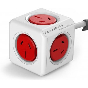 ALLOCACOC POWERCUBE EXTENED 5xOUTLETS , 3M  W/SURGE in Red