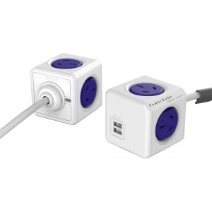 ALLOCACOC POWERCUBE Extended USB 4xOutlets+2 USB, 1.5M W/SURGE in Blue