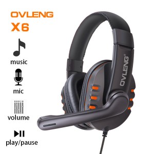 Ovleng X6 Wired Stereo Headphone with Microphone for Computer Games Orange