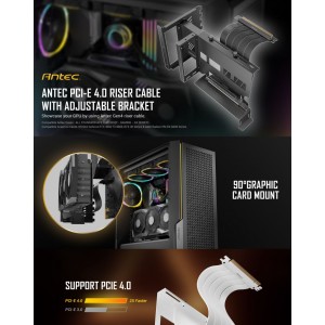 ANTEC AT-ARCVB-BK200-PCIE4 Adjustable Vertical PCI Bracket and PCI-E 4.0 Cable Kit (200mm) White. Universal. Premium Gold Plated + RTX 4050 / 4060 / 4070 and AMD 6000