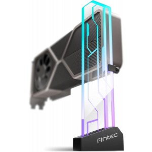 ANTEC AT-GPUH-ARGB-TG-BK RGB GPU Support Bracket, Graphics Card Holder, Addressable RGB 5V 3PIN RGB Connector. Tempered Glass Black