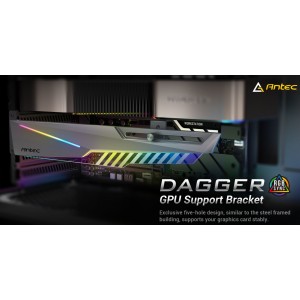 ANTEC AT-HGPUH-ARGB-BK GPU Bracket Dagger Black ARGB 5V 3-Pin. 5 holes. Horizontal Mount GPU 170-270mm. universal case support, Tool-Less. Adjustable Support column.
