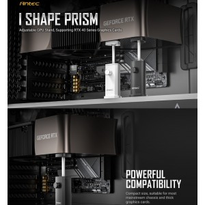 Antec AT-IGPUH-L100-PRSM-W IGPU, VGA Bracket Holder. Solid Construction & durability - White Aluminum Alloy Metal. Magnetic Non-Slip Base, Tool Free. Stable Rubber Pad