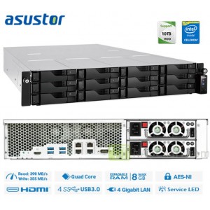 Asustor AS6212RD 24 Bay 2U Rack NAS Intel Celeron Quad-Core 1.6GHz 4GB DDR3L 512MB DOM 12xSATA3 3.5'/2.5' HDD/SSD RAID 4xUSB3.0 4xGbE HDMI AES 256Bit