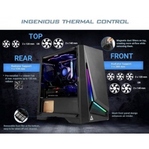 Antec DP301M mATX, ARGB Front LED, Tempered Glass Side, Up to 6x 120mm Fans, Dust Filter, Gaming Case. 2 Years Warranty