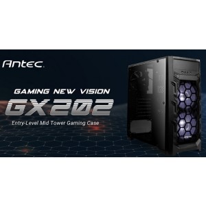 Antec GX202 ATX, Side Window, 2x White LED,  Mesh Air Intake, Cable management. Black Gaming Case