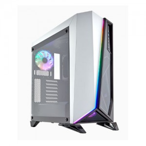 Corsair Carbide SPEC-OMEGA RGB ATX Mid-Tower Tempered Glass Gaming Case, Brilliant RGB LED front fascia, 2x RGB HD Fan, White with Black Trim (LS)