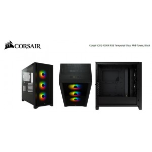 Corsair Carbide Series 4000X RGB E-ATX, ATX, Tempered Glass Front and Side. Black,3x 120mm RGB Fans pre-installed. USB 3.0 and Type-C x 1