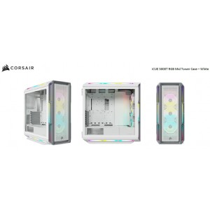 Corsair CC-9011231-WW iCUE 5000T RGB ATX Mid-Tower Case, USB Type-C, 160 RGB LED, Rapid Route, Maximum Cooling, Tool Free Hinged Side Panels, White