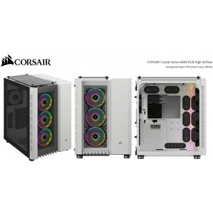 Corsair Crystal Series 680X RGB ATX High Airflow, USB 3.1 Type-C, Tempered Glass, Dual Chamber Cube Case, White.