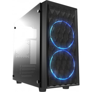 Casecom CMC-72 Micro ATX Tower Side Transparent Temper glass 2x12CM Blue LED FANs, with 550W PSU  PCIE 6+2  pins Gamming case