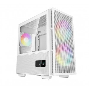 DEEPCOOL R-CH360-WHAPE3D-G-1 CH360 Digital White Micro ATX Case, Digital Status Display, Tempered Glass Window,1x USB 3.0, 1x USB-C, HD Aud