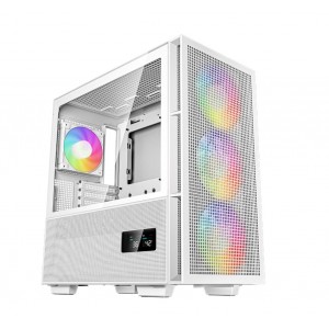 DEEPCOOL R-CH560-WHAPE4D-G-1 CH560 DIGITAL White High Airflow Mid-Tower ATX Case, Digital Status Display, Magnetic Hybrid Mesh,Tempered Glass, 3 Pre-Installed 140mm Fans