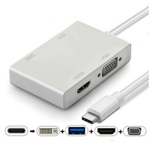 8ware 4-in-1 Hub USB C to HDMI DVI VGA Adapter with USB 3.1 Gen 1 Port for Mac Book Pro 2018 Chromebook Pixel XPS Surface Go and More