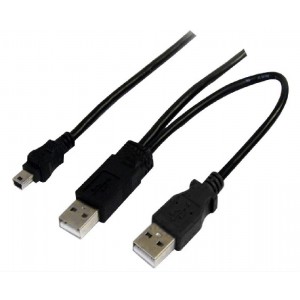 Astrotek USB 2.0 Y Splitter Cable - Type A Male to Mini B 5 pins 1m + USB Type A Male 2m Black Colour Power Adapter Hub Charging