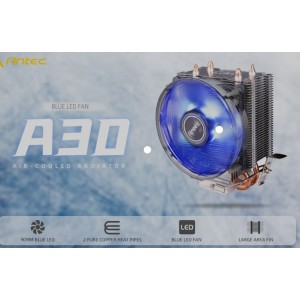 Antec A30 Air CPU Cooler, 92mm Blue LED 36CFM, Copper Heatpipe. Intel LGA: 775, 115x, 1200, 1700. AMD: AM2(+), AM4, FM1, FM2 +   3 Years Warranty