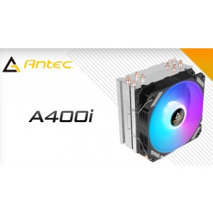 Antec A400i RGB Air CPU Cooler, 72 CFM, 4 Direct Heat-Pipes, 120mm PWM RGB Fan,1700, 115X, 1200, 2011, AM3, AM3+, AM4+, AM5, FM1, FM2, FM2+