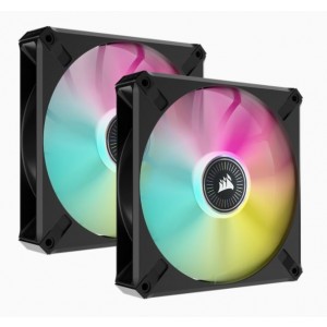 Corsair ML ELITE Series, ML140 RGB ELITE, 140mm Magnetic Levitation RGB Fan with AirGuide, Dual Pack with Lighting Node CORE