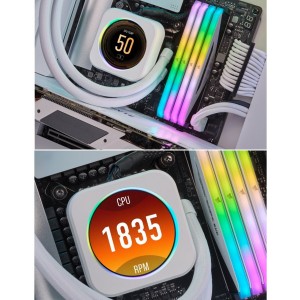 CORSAIR iCUE ELITE CPU Cooler LCD White Display Upgrade Kit transforms your CORSAIR ELITE CAPELLIX CPU cooler into a personalized dashboard