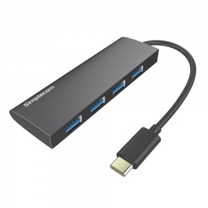Simplecom CH310 Ultra Slim Aluminium USB Type-C to 4 Port USB 3.0 Hub for PC Mac Laptop CH310-BK