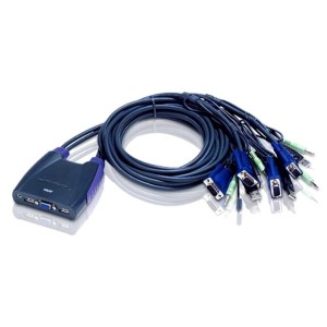 Aten Petite 4 Port USB VGA KVM Switch with Audio 0.9m Cables CS-64US