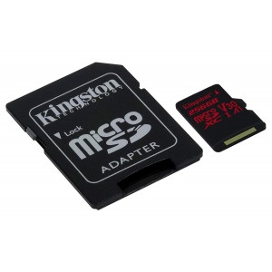 KINGSTON  Canvas React: MicroSD 256GB , 100MB/s read and 70MB/s write with SD adapter  SDCR/256GB