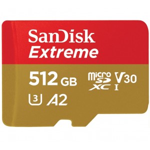 SanDisk Extreme 512GB microSD SDHC SQXAF V30 U3 C10 A1 UHS-1 160MB/s R 90MB/s W 4x6 SD Adaptor Android Smartphone Action Camera Drones