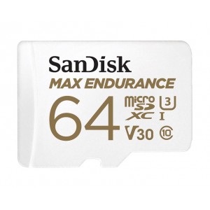 SanDisk 64GB MAX High Endurance microSDHC Card  SQQVR 30,000 Hr Hrs UHS-I C10 U3 V30 100MB/s R, 40MB/s W SD adaptor 5Y