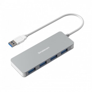Simplecom CH319 Ultra Slim Aluminium 4 Port USB 3.0 Hub for PC Mac Laptop - Silver