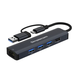 Simplecom CHN435 USB-C and USB-A to 4-Port USB HUB with Gigabit Ethernet Adapter