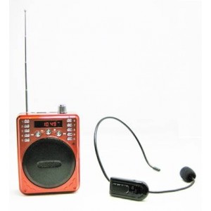 Portable Bluetooth Voice Amplifier Includes Wireless FM Headset & Wired Headset (Red)