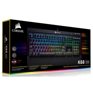 Corsair K68 RGB Mechanical Gaming Keyboard, Backlit RGB LED, Cherry MX Red, IP32 Dust and Spill Resistant.