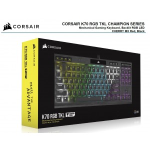 CORSAIR K70 RGB TKL Mechanical Gaming Keyboard, Backlit RGB LED, CHERRY MX Red Keyswitches, Black (LS)