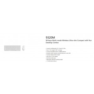 Rapoo 9320M-WHITE 9320M Bluetooth 4.0, 5.0 + 2.4G Wireless Multi-mode Keyboard Mouse Combo, Aluminum Base, 2400 DPI, 10M Range, Compact White Retail Pack