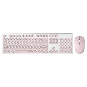 RAPOO Wireless Optical Mouse & Keyboard - 2.4G Connection, 10M Range, Spill-Resistant, Retro Style Round Key Cap, 1000DPI - Pink (10 Get 1 Free)