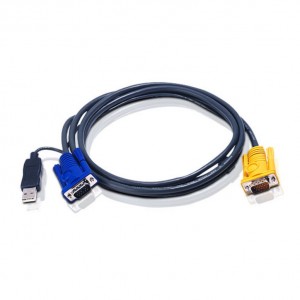 Aten 1.8m 3in1 VGA, PS/2 Console to USB PC Converter KVM Slim Cable HDB-15M to SPHD-15M