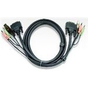 Aten 1.8m DVI-D (Single Link) Male to Male with USB Type A Male to Type B Female, 3.5mm Stereo Audio & Mic Cable
