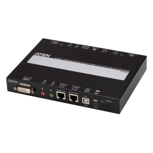 Aten Single Port DVI KVM Over IP with Audio and Virtual Media, supports up to 1920 x 1200 @ 60Hz, 1 DVI USB KVM Cable included, Dual RS232 serial port