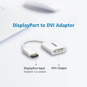 Aten VC965-AT DisplayPort to DVI Adapter, Converts DisplayPort signals to DVI output, DisplayPort 1.2 a compliant, Supports VGA, SVGA, XGA,