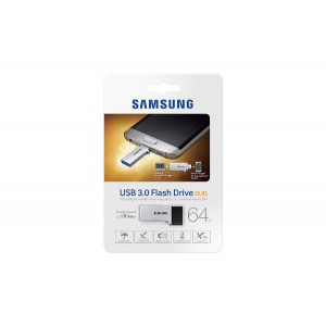 Samsung USB Drive 64GB, Duo Type, USB3.0 and Micro USB2.0, Silver & Black, 130MB/s Read*, 5.2g, 5 Years Warranty