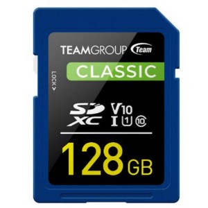 Team Classic SD Memory Card - 128 GB  UHS (Ultra) Speed Class 1(U1). Supports Video Speed Class 10(V10).
