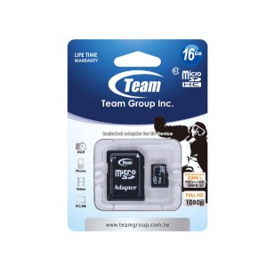 Team Group Memory Card microSDHC 16GB Class 10 14MB/s Write with SD Adapter Lifetime Warranty