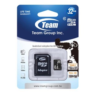 Team Group Memory Card microSDHC 32GB Class 10 14MB/s Write with SD Adapter Lifetime Warranty