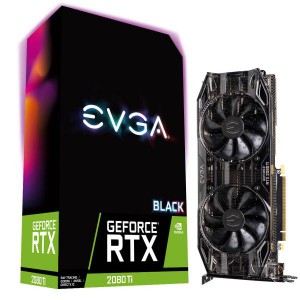 EVGA Geforce RTX2080Ti Black Edition Gaming Graphics Card, 11GB GDDR6, PCIE, Full Height, Dual HDB RGB Fans x 2, DP x3, HDMI, Max 4 Outputs