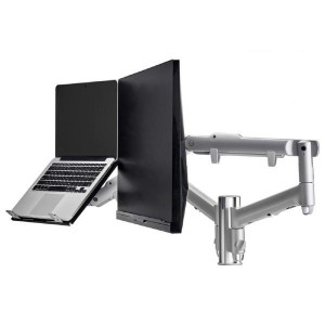 Atdec AWM Dual monitor arm solution - dynamic arms  - 135mm post - bolt - silver with a note book tray